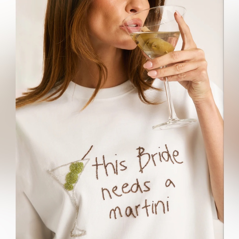 Six Stories Bride Needs a Martini Beaded Tee Shirt